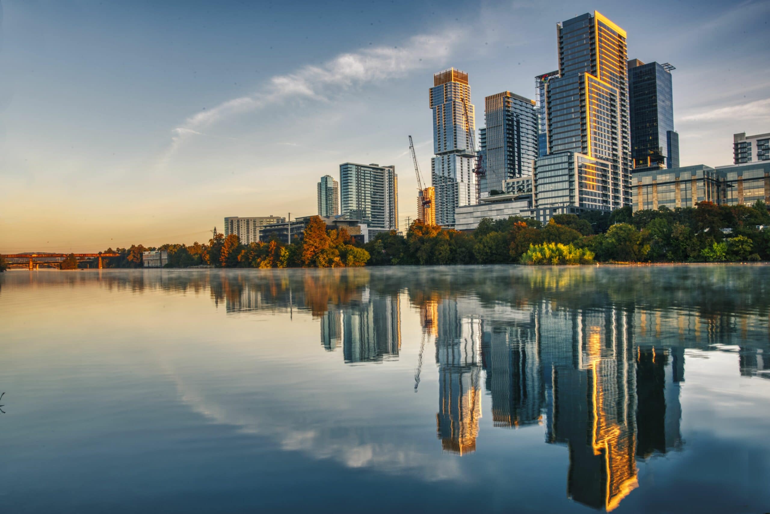 View from the lake of downtown Austin, Texas.