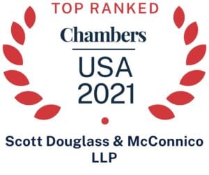 Chambers USA 2021 Top Ranked for Scott Douglass & McConnico LLP Logo.